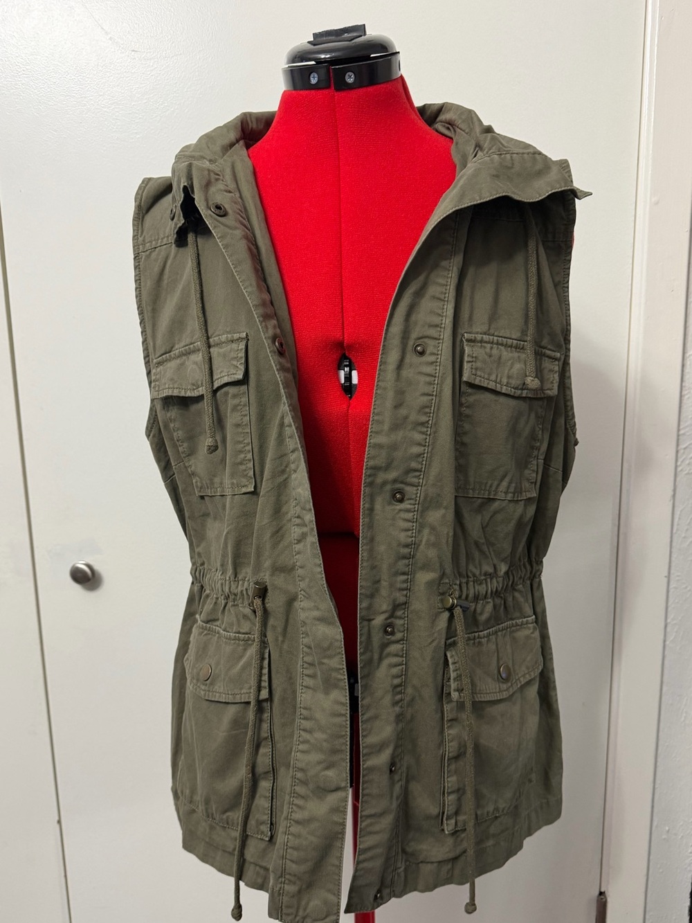 Love Tree Olive Green Utility Hooded Vest